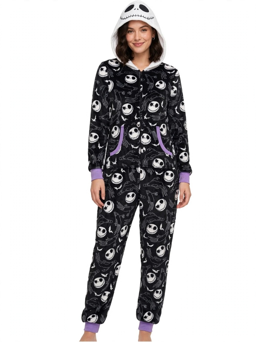 Women’s Disney Black Jack Skellington Fleece Pajama Set with Hood.